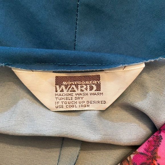70s Vintage Montgomery Ward Blue, Pink, Tan Floral Polyester Midi Dress Size XL - Picture 5 of 6